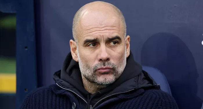 MANCHESTER, ENGLAND - FEBRUARY 12: Pep Guardiola, Manager of Manchester City, looks on prior to the Premier League match between Manchester City and Aston Villa at Etihad Stadium on February 12, 2023 in Manchester, England. (Photo by Clive Brunskill/Getty Images)