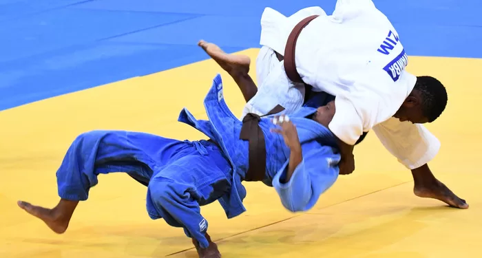 LUANDA, ANGOLA - DECEMBER 10: South Africa's Reagan Wlson (blue suit) during the judo competition on day 1 of the 2016 Africa Union Sports Council Region 5 Games on December 10, 2016 in Luanda, Angola. (Photo by Wessel Oosthuizen/Gallo Images)