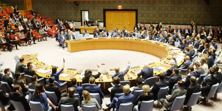NEW YORK CITY - APRIL 14 2018: The UN Security Council held an emergency to debate & vote a Russian resolution condemning US & Allied aggression against Syria