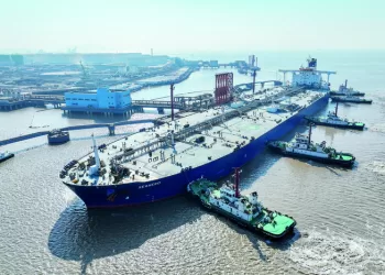 An aerial view shows a crude oil tanker at an oil terminal off Waidiao island in Zhoushan, Zhejiang province, China January 4, 2023. China Daily via REUTERS
