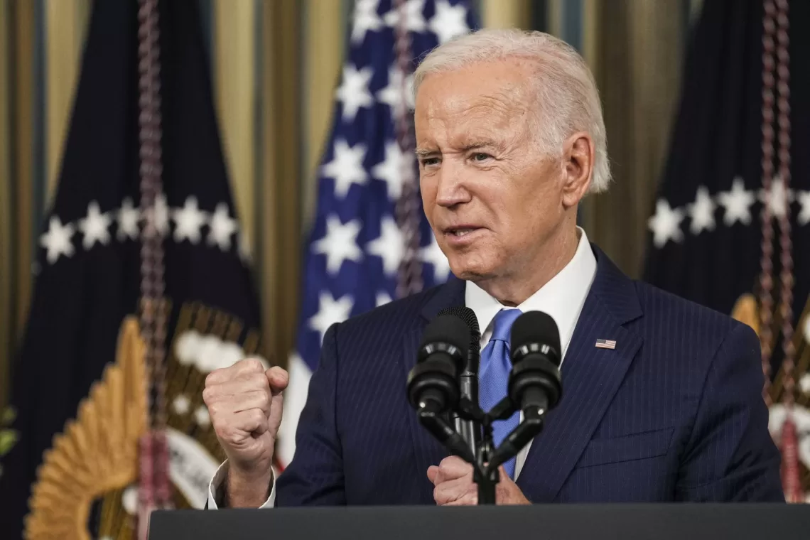 President Joe Biden delivers remarks about Election Day results and answers questions from reporters in the State Dining Room of the White House, in Washington on Wednesday, Nov. 9, 2022. Biden appeared to have the best midterms of any president in 20 years, avoiding the “shellacking” his predecessors endured, but even a narrow Republican majority could transform his presidency. (Doug Mills/The New York Times)