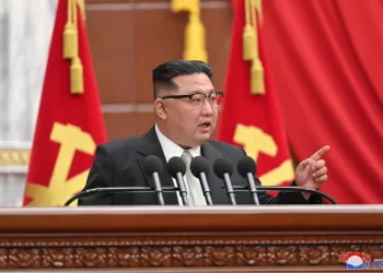 epa10385057 An undated photo released by the official North Korean Central News Agency (KCNA) shows North Korean supreme leader Kim Jong-un speaking during a plenary meeting of the Central Committee of the ruling Workers' Party in Pyongyang, North Korea (issued 01 January 2023). According to the North Korean state media, during the meeting North Korean leader Kim Jong-un stated that North Korea needed to 'exponentially' increase its nuclear weapon arsenal.  EPA/KCNA   EDITORIAL USE ONLY