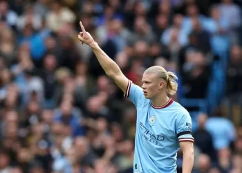 FILE PHOTO: Soccer Football - Premier League - Manchester City v Manchester United - Etihad Stadium, Manchester, Britain - October 2, 2022 Manchester City's Erling Braut Haaland reacts REUTERS/Phil Noble