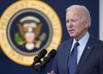 epa10471460 US President Joe Biden speaks at the Eisenhower Executive Office Building in Washington, DC, USA, 16 February 2023. Biden spoke about the series of objects the US has downed over the past two weeks, including an alleged Chinese spy balloon, in his first extended public remarks about the episode.  EPA/AL DRAGO / POOL