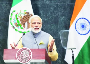 epa05352350 Indian Prime Minister Narendra Modi and Mexican President Enrique Pena Nieto (unseen) speak during a joint statement at Los Pinos presidential house in Mexico City, Mexico, 08 June 2016. Modi is on a one-day working visit to Mexico to discuss the strengthening of commerce, investments and bilateral cooperation.  EPA/MARIO GUZMAN