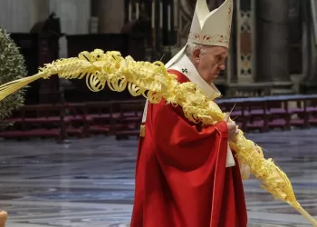 epa09102689 Pope Francis celebrates Palm Sunday Mass in Saint Peter's Basilica at the Vatican City, 28 March 2021.  EPA/GIUSEPPE LAMI / POOL