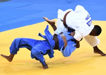 LUANDA, ANGOLA - DECEMBER 10: South Africa's Reagan Wlson (blue suit) during the judo competition on day 1 of the 2016 Africa Union Sports Council Region 5 Games on December 10, 2016 in Luanda, Angola. (Photo by Wessel Oosthuizen/Gallo Images)