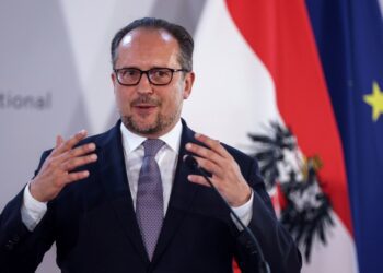 (FILES) In this file photo taken on August 14, 2020 Austrian Foreign Minister Alexander Schallenberg holds a joint news conference with US Secretary of State in Vienna. - Austria's Foreign Minister Alexander Schallenberg is self-isolating after testing positive for Covid-19, his ministry said on October 17, 2020, as the country posted a new daily record for infections. (Photo by LISI NIESNER / POOL / AFP)