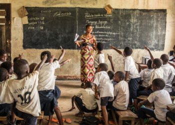 19 March 2020. Kananga, Democratic Republic of Congo.
Kananga Educational Institute.
A teacher gives class.