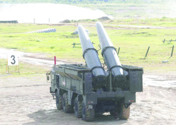 epa07673070 A Russian Iskander-M mobile short-range ballistic missile launcher during the field show programs at the Army 2019 International Military Technical Forum in Patriot Park in Alabino, Moscow region, Russia, 25 June 2019. The Army 2019 International Military Technical Forum are held from 25 to 30 June.  EPA-EFE/MAXIM SHIPENKOV