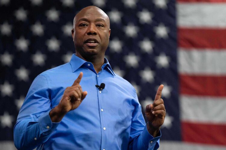 NORTH CHARLESTON, SOUTH CAROLINA - MAY 22: U.S. Senator Tim Scott (R-SC) announces his run for the 2024 Republican presidential nomination at a campaign event on May 22, 2023 in North Charleston, South Carolina. Scott, who is the ranking member of the Senate Banking, Housing, and Urban Affairs Committee, joins 5 other Republicans currently running in the 2024 Presidential race.   Allison Joyce/Getty Images/AFP (Photo by Allison Joyce / GETTY IMAGES NORTH AMERICA / Getty Images via AFP)