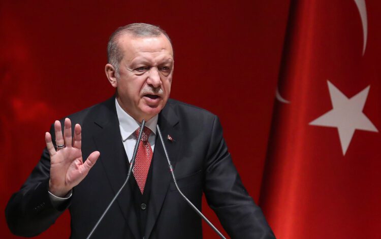 Turkish President Recep Tayyip Erdogan addresses a meeting of provincial election officials at the headquarters of his ruling Justice and Development (AK) Party in Ankara on January 29, 2019. (Photo by Adem ALTAN / AFP) (Photo credit should read ADEM ALTAN/AFP/Getty Images)