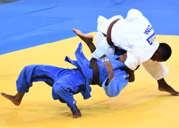 LUANDA, ANGOLA - DECEMBER 10: South Africa's Reagan Wlson (blue suit) during the judo competition on day 1 of the 2016 Africa Union Sports Council Region 5 Games on December 10, 2016 in Luanda, Angola. (Photo by Wessel Oosthuizen/Gallo Images)