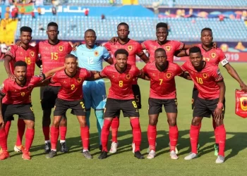 (Top L to R) Angola's midfielder Herenilson Caifalo do Carmo, Angola's defender Bastos Quissanga, Angola's goalkeeper Toni Cabaca, Angola's defender Dani Massunguna, Angola's midfielder Manuel Luís 'Show' Cafumana, Angola's forward Mateus Galiano, (bottom L to R) Angola's midfielder Fredy Kulembe, Angola's defender Bruno Gaspar, Angola's defender Solomao 'Paizo' Troco, Angola's midfielder Djalma Campos and Angola's forward Gelson Dala pose for a group picture during the 2019 Africa Cup of Nations (CAN) Group E football match between Mauritania and Angola at the Suez Stadium on June 29, 2019. (Photo by fadel senna / AFP)
