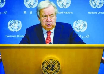 CORRECTION / UN Secretary-General Antonio Guterres speaks about climate change at UN headquarters in New York City on July 27, 2023. Guterres on Thursday pleaded for immediate radical action on climate change, saying record-shattering July temperatures show Earth has passed from a warming phase into an "era of global boiling." (Photo by Ed JONES / AFP) / The erroneous mention[s] appearing in the metadata of this photo by Ed JONES has been modified in AFP systems in the following manner: [UN Secretary-General Antonio Guterres] instead of [US Secretary-General Antonio Guterres]. Please immediately remove the erroneous mention[s] from all your online services and delete it (them) from your servers. If you have been authorized by AFP to distribute it (them) to third parties, please ensure that the same actions are carried out by them. Failure to promptly comply with these instructions will entail liability on your part for any continued or post notification usage. Therefore we thank you very much for all your attention and prompt action. We are sorry for the inconvenience this notification may cause and remain at your disposal for any further information you may require.