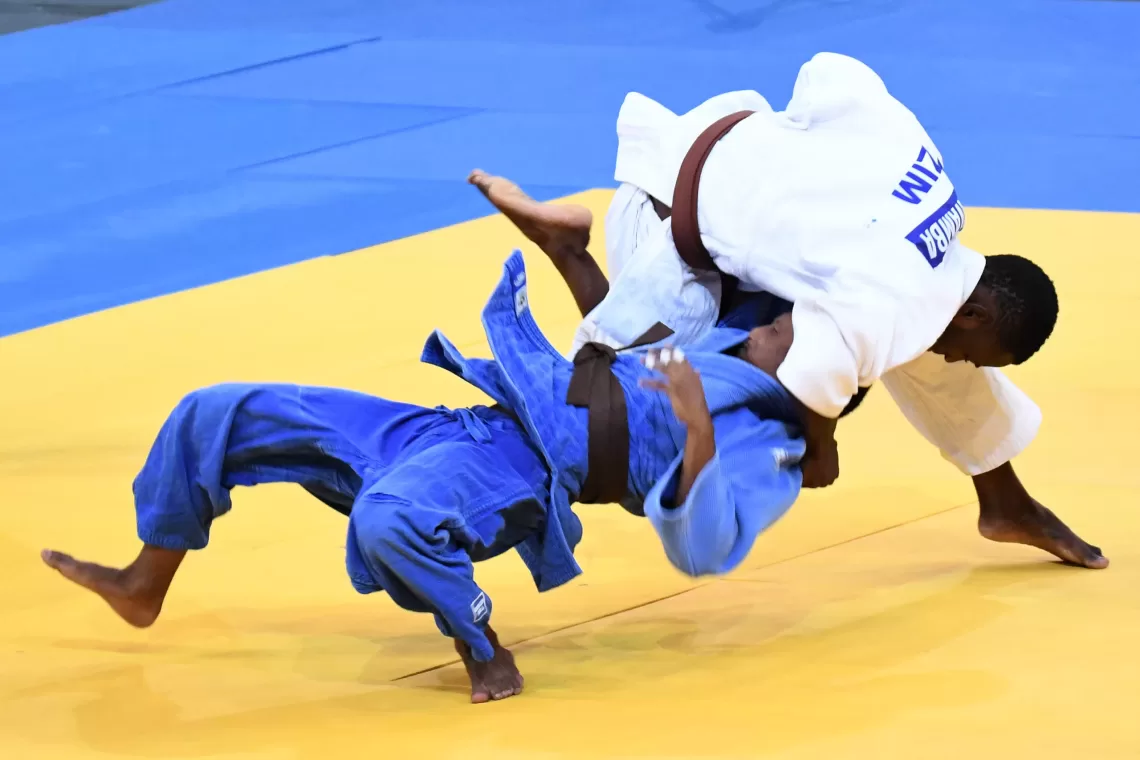 LUANDA, ANGOLA - DECEMBER 10: South Africa's Reagan Wlson (blue suit) during the judo competition on day 1 of the 2016 Africa Union Sports Council Region 5 Games on December 10, 2016 in Luanda, Angola. (Photo by Wessel Oosthuizen/Gallo Images)