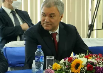 Russian President of the Duma (Lower House of Parliament), Vyacheslav Volodin, is seen during a conference at the Nicaraguan National Assembly in Managua, on Fbruary 24, 2022. Volodin arrived in Nicaragua on Thursday after visiting Cuba, at a time when Russia is carrying out a military offensive against Ukraine. (Photo by STRINGER / AFP)