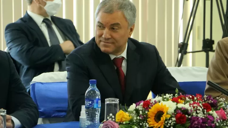 Russian President of the Duma (Lower House of Parliament), Vyacheslav Volodin, is seen during a conference at the Nicaraguan National Assembly in Managua, on Fbruary 24, 2022. Volodin arrived in Nicaragua on Thursday after visiting Cuba, at a time when Russia is carrying out a military offensive against Ukraine. (Photo by STRINGER / AFP)