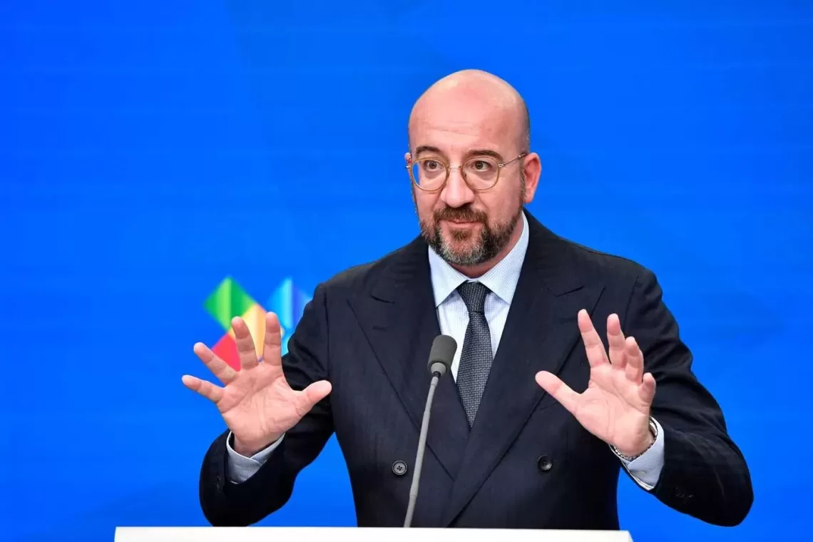 European Council President Charles Michel speaks during a press conference at the end of the EU- CELAC (Community of Latin American and Carribean States (CELAC) Summit in Brussels on July 18, 2023. (Photo by Jean-Christophe VERHAEGEN / AFP)