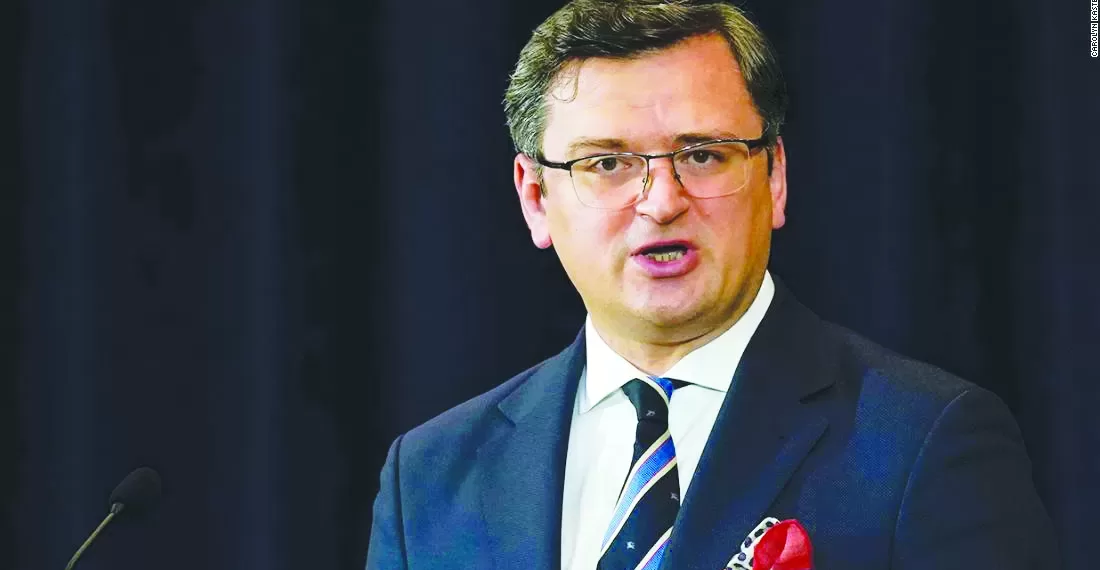 Ukraine's Foreign Minister Dmytro Kuleba speaks during a news conference with Secretary of State Antony Blinken at the State Department in Washington, Tuesday, Feb. 22, 2022. (AP Photo/Carolyn Kaster, Pool)