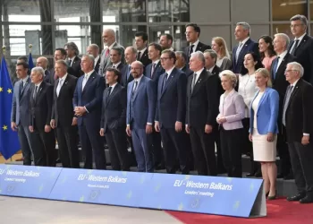 European Union heads of state and Western Balkan leaders pose for a group photo during an EU summit in Brussels, Thursday, June 23, 2022. European Union leaders are expected to approve Thursday a proposal to grant Ukraine a EU candidate status, a first step on the long toward membership. The stalled enlargement process to include Western Balkans countries in the bloc is also on their agenda at the summit in Brussels. (AP Photo/Geert Vanden Wijngaert)