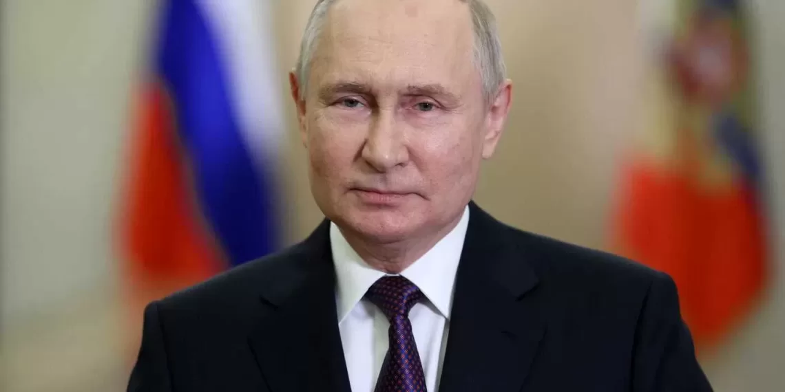 This pool photograph distributed by Russian state owned agency Sputnik shows Russian President Vladimir Putin delivering a video address to congratulate teachers, mentors and educators on Teacher's Day at the Kremlin in Moscow on October 5, 2023. (Photo by Mikhail Metzel / POOL / AFP)