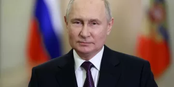 This pool photograph distributed by Russian state owned agency Sputnik shows Russian President Vladimir Putin delivering a video address to congratulate teachers, mentors and educators on Teacher's Day at the Kremlin in Moscow on October 5, 2023. (Photo by Mikhail Metzel / POOL / AFP)