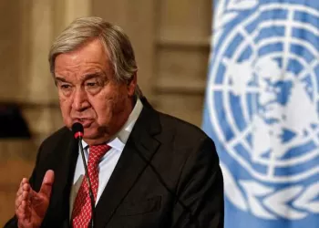 UN Secretary-General Antonio Guterres speaks during a press conference with Egypt's Foreign Minister (not pictured) following their meeting in Cairo on October 19, 2023 as Palestinians in war-torn Gaza await aid trucks promised in a deal struck by the US President with Egypt and Israel. (Photo by Khaled DESOUKI / AFP)