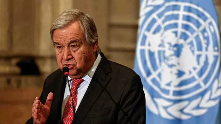 UN Secretary-General Antonio Guterres speaks during a press conference with Egypt's Foreign Minister (not pictured) following their meeting in Cairo on October 19, 2023 as Palestinians in war-torn Gaza await aid trucks promised in a deal struck by the US President with Egypt and Israel. (Photo by Khaled DESOUKI / AFP)