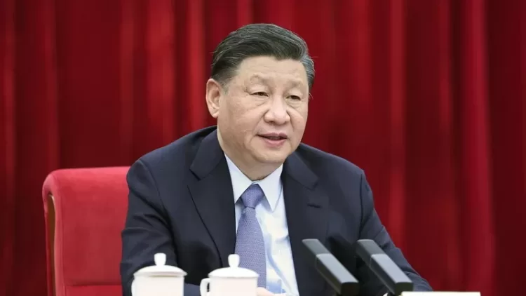 epa10506434 Xi Jinping, China's President, General Secretary of the Communist Party of China Central Committee and Chairman of the Central Military Commission, looks on while listening to the national political advisors from the China National Democratic Construction Association and the All-China Federation of Industry and Commerce, who are attending the first session of the 14th National Committee of the Chinese People's Political Consultative Conference (CPPCC), in Beijing, China, 06 March 2023. President Xi participated in their joint group meeting, and listened to their comments and suggestions. EPA/XINHUA / Ju Peng CHINA OUT / MANDATORY CREDIT EDITORIAL USE ONLY