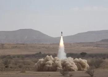 epa11124157 A handout photo made available by the Houthis media center shows a projectile being launched during a military exercise at a remote area on the outskirts of Sana'a, Yemen, 03 February 2024. Yemen's Houthi forces have carried out a military exercise on mock US and Israeli positions as part of their preparations for a possible confrontation with the United States and Israel amid fears of a wider regional conflict stemming from the Houthi escalation of attacks on shipping lanes in the Red Sea and the Gulf of Aden. US and British forces have conducted strikes in response to Houthi missile and drone attacks on military and commercial vessels in the Red Sea, the Bab al-Mandab Strait, and the Gulf of Aden since November 2023. In January 2024, the US Department of State designated Yemen's Houthis as a 'Specially Designated Global Terrorist group' due to their increased attacks on shipping lanes. In December 2023, the US Department of Defense announced a multinational operation to safeguard trade and protect ships in the Red Sea in response to the escalation of Houthi attacks.  EPA/HOUTHIS MEDIA CENTER HANDOUT  HANDOUT EDITORIAL USE ONLY/NO SALES HANDOUT EDITORIAL USE ONLY/NO SALES