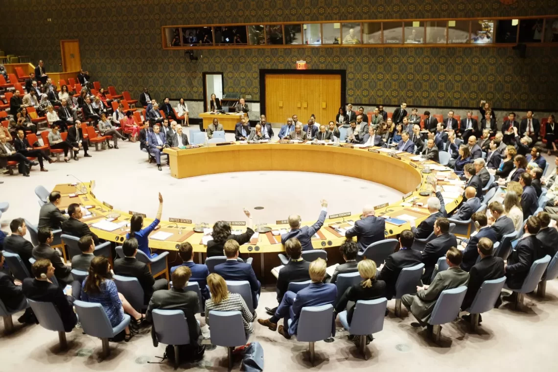 NEW YORK CITY - APRIL 14 2018: The UN Security Council held an emergency to debate & vote a Russian resolution condemning US & Allied aggression against Syria