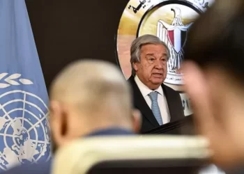 United Nations Secretary-General Antonio Guterres (L) gives a joint press conference with Egypt's foreign minister, following a meeting with him at the New Administrative Capital east of Cairo on March 24, 2024. Guterres said on March 24 that necessary aid to famine-threatened Gaza "requires Israel removing the remaining obstacles and chokepoints to relief". (Photo by Khaled DESOUKI / AFP)